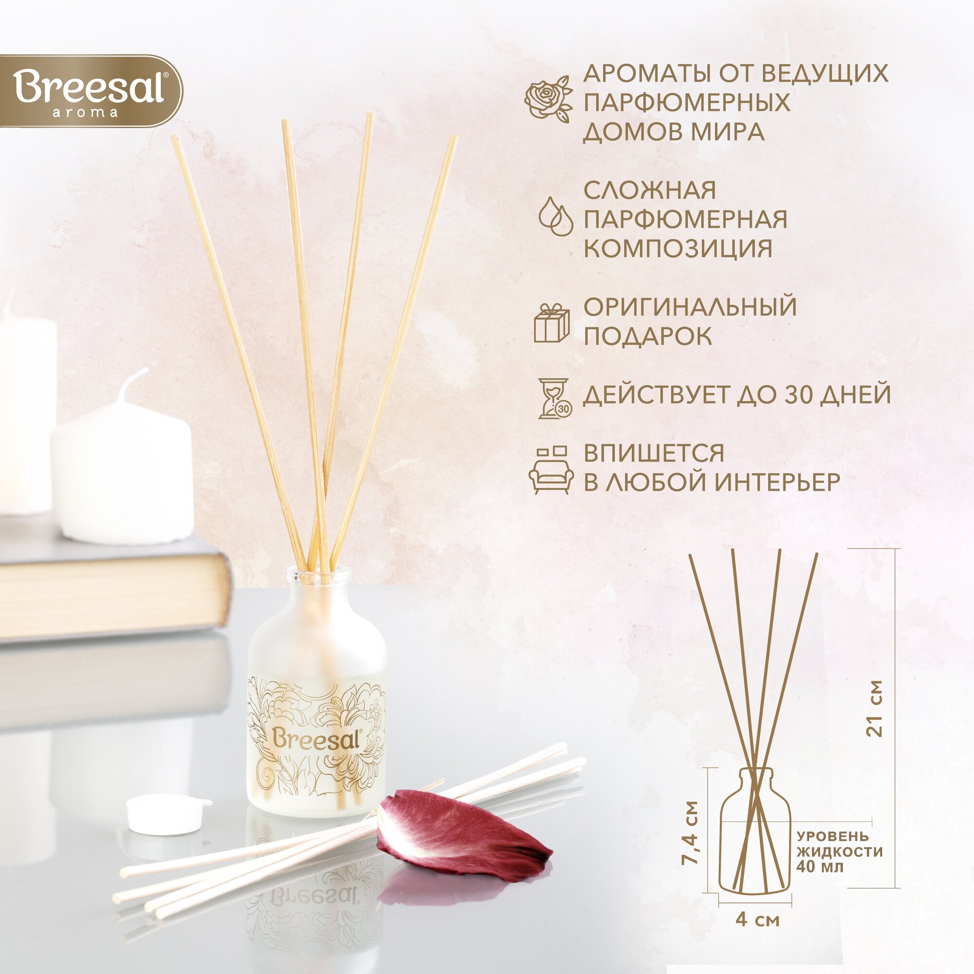 Ароматизатор для дома, Диффузор ароматический с палочками Breesal Aromа Sphere Ласковые объятия 40 мл