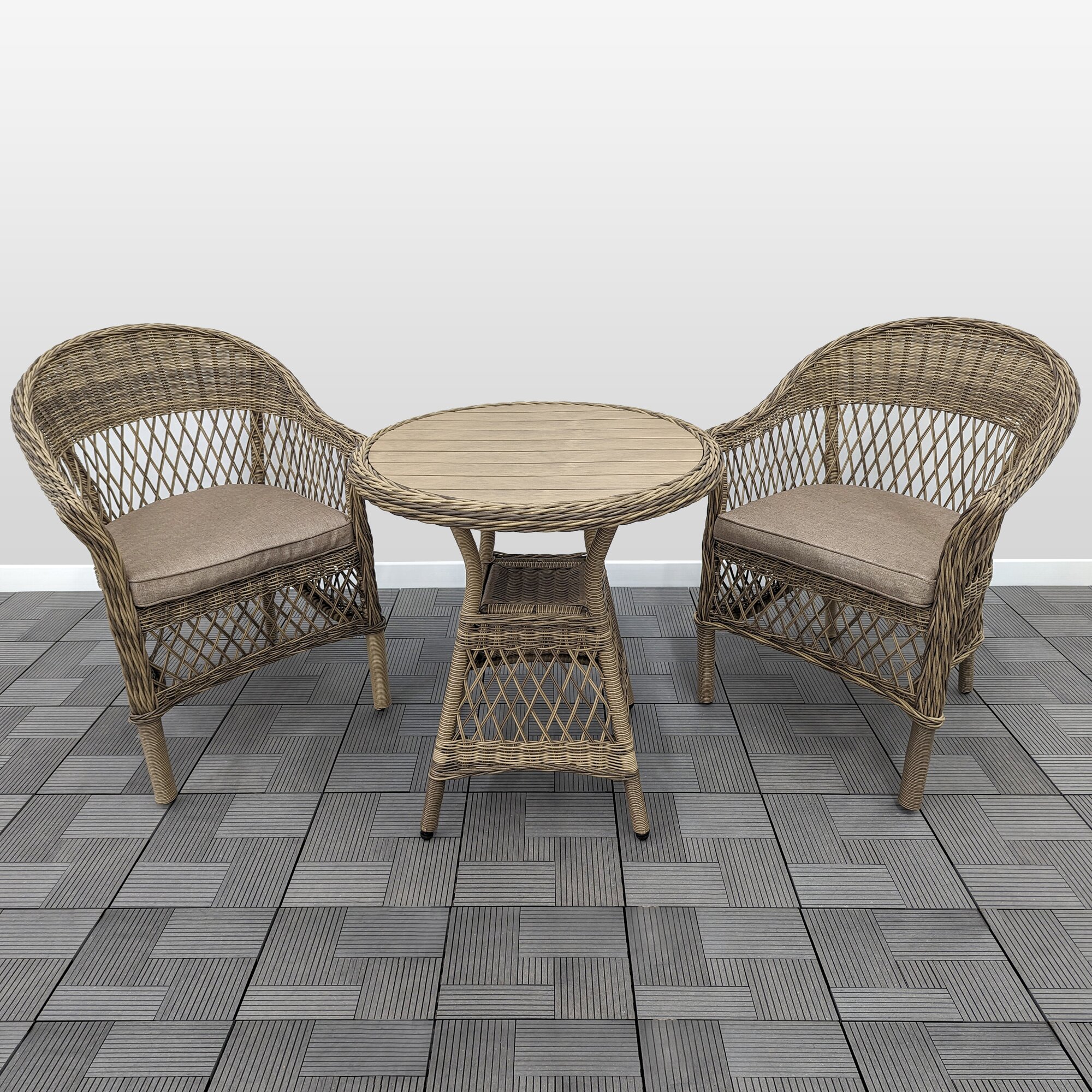 Плетеная мебель California комплект (стол + 2 кресла) цвет коричневый
