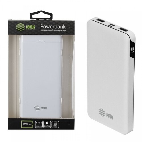 Аккумулятор мобильный PowerBank Cactus CS-PBFSMT 10000 Li-Pol 10000mAh 2,1A белый 2xUSB - 1 шт.