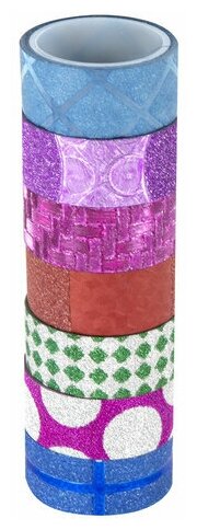 Клейкие ленты полимерные для декора с блестками "геометрия", 15 мм х 3 м, 7 цветов, остров сокровищ, 661717