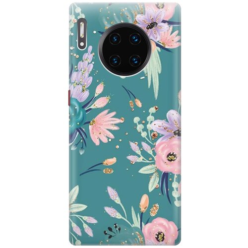 фото Re:paчехол - накладка artcolor для huawei mate 30 pro с принтом "цветы и золотые блестки"