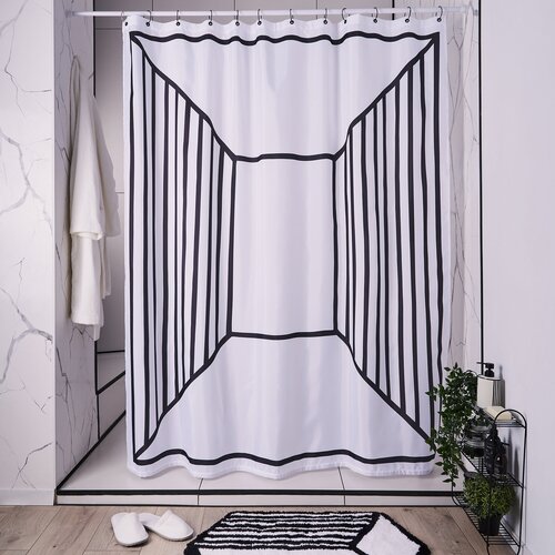 Занавеска (штора) Grafica для ванной комнаты тканевая 180х200 см., цвет белый черный