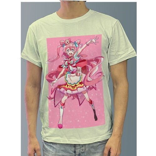 фото Футболка мужская белая молочный оттенок из хлопка с dtf рисунком аниме delicious party pretty cureti - 905 будь на стиле