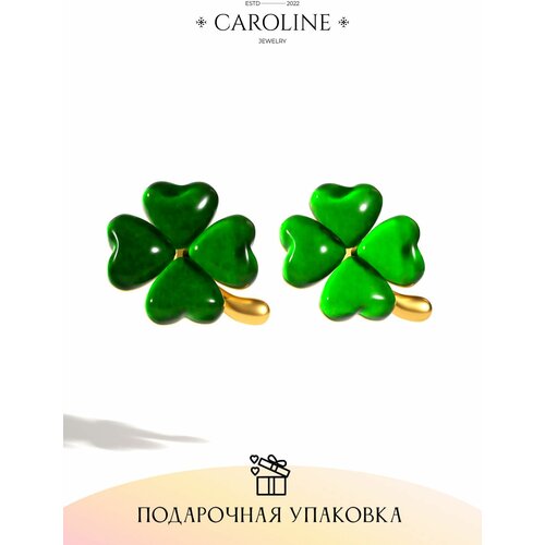 Серьги пусеты Caroline Jewelry, акрил, опал синтетический, золотой, зеленый