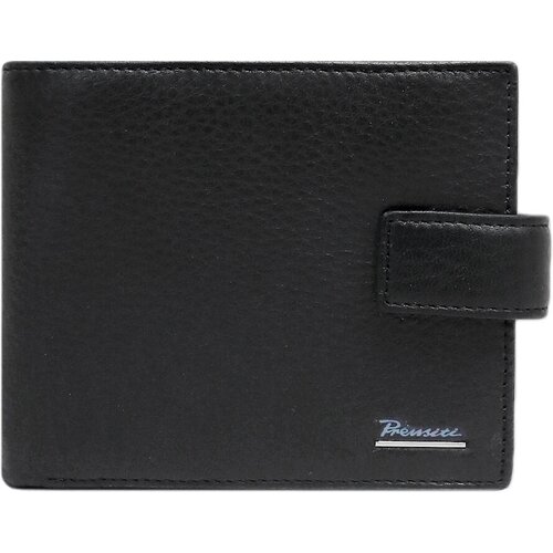 фото Кошелек prensiti, натуральная кожа, гладкая фактура, на кнопках, 2 отделения для банкнот, отделения для карт и монет, подарочная упаковка, черный