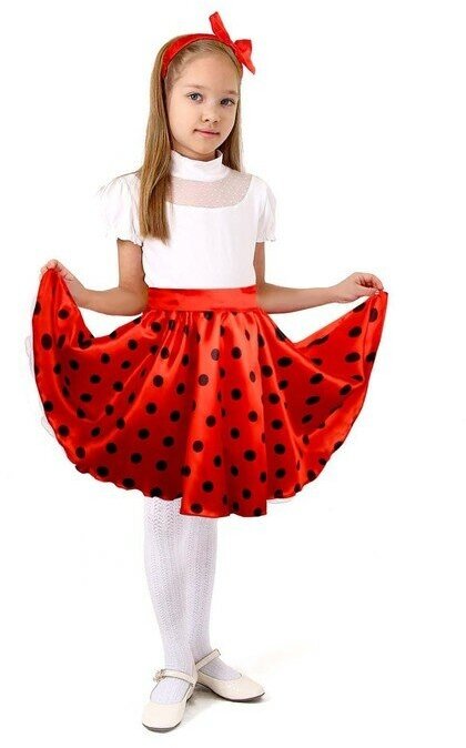 Карнавальная юбка для вечеринки красная в чёрный горох, повязка, рост 98-104 см