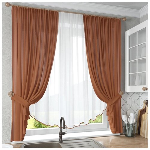 фото Шторы для кухни sola "тюльпан", коричневый