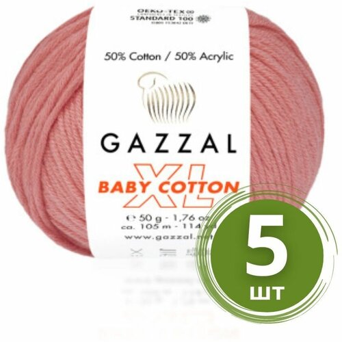 Пряжа Gazzal Baby Cotton XL (Беби Коттон XL) - 5 мотков Цвет: 3435 Розовый коралл 50% хлопок, 50% акрил, 50 г 105 м