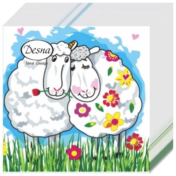 Салфетки бумажные 1 слой, 40шт./пачка, 105 шт/коробка Desna Design "Влюбленные овечки" (Артикул: 4100011722)