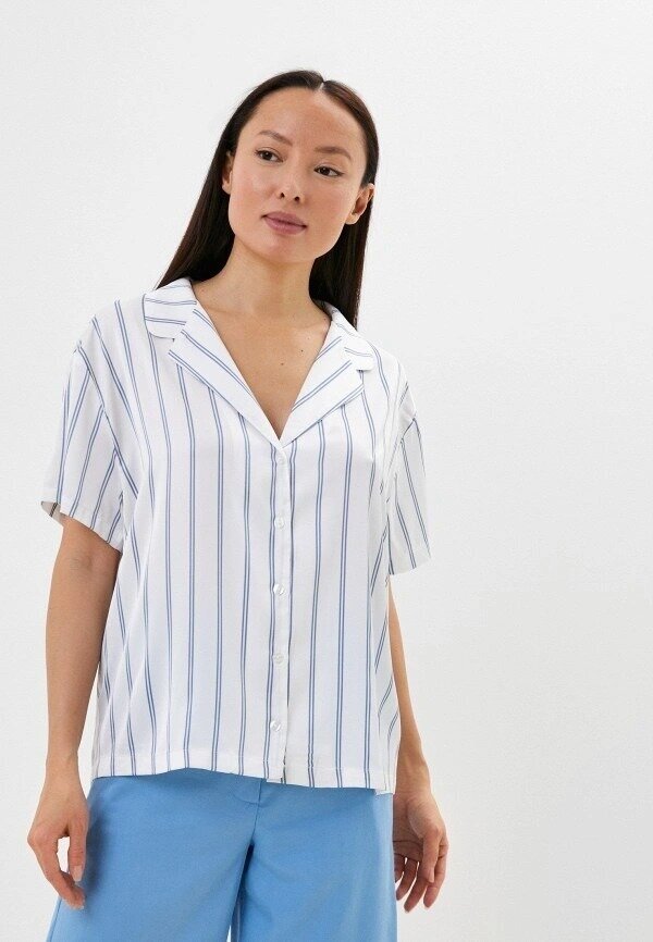 Блузка-рубашка oversize домашняя с коротким рукавом Befree 2326414001-42-S голубой принт размер S - фотография № 1