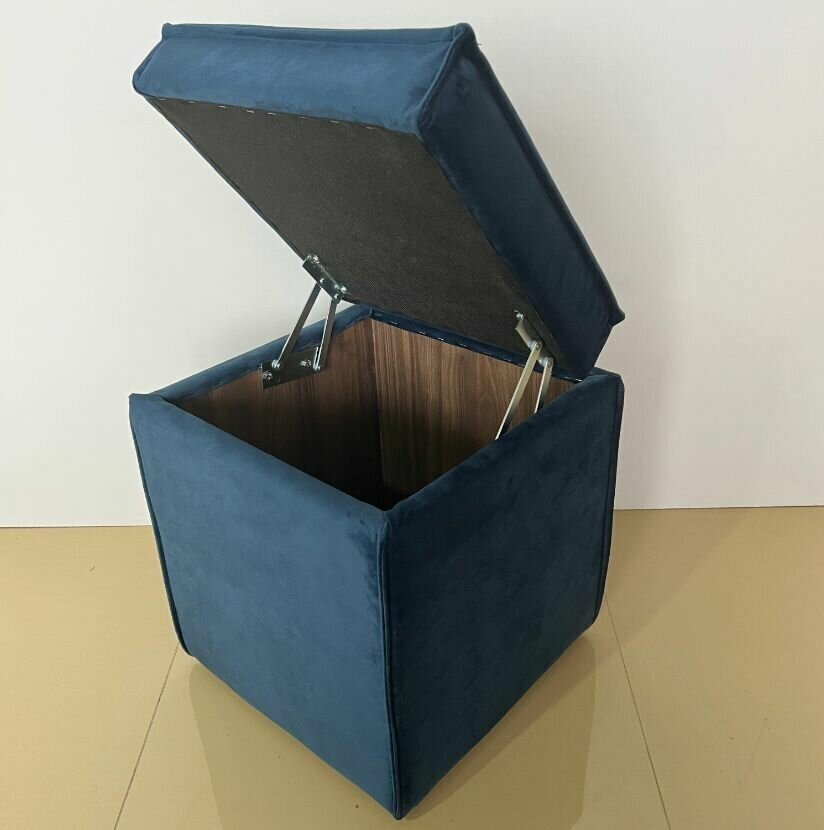 Пуфик для прихожей, спальни и гостиной, Велюр, Синий, Ящик для хранения, 40х45х40 см