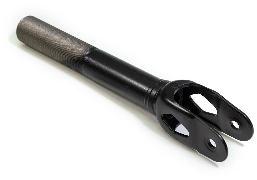 Вилка для трюкового самоката 100мм х1-1/8", стальная, резьбовая, шток 200мм, матовая черная