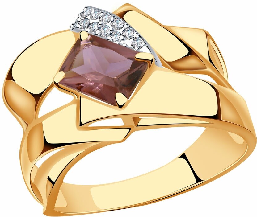 Кольцо Diamant online, золото, 585 проба, фианит, родолит