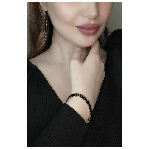 Серьги , искусственный камень, черный, золотой