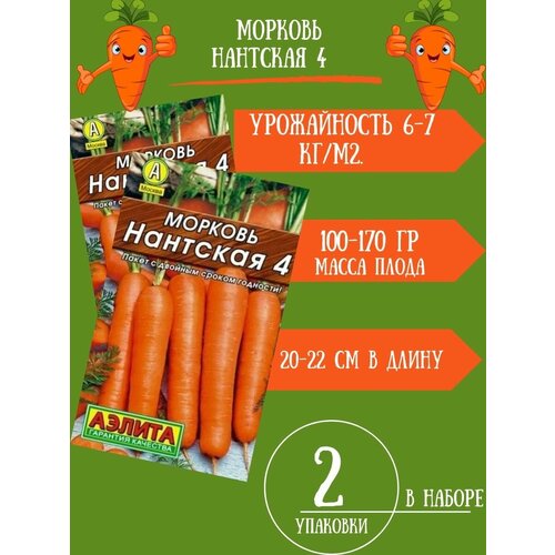 Семена Морковь Нантская 4, 2гр 2 упаковки