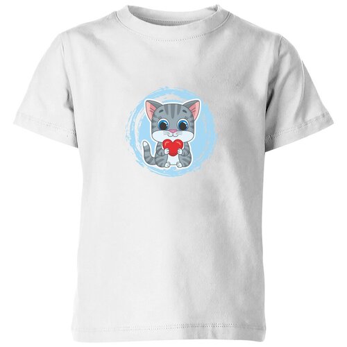 мужская футболка милый котёнок с сердцем 2xl белый Футболка Us Basic, размер 6, белый