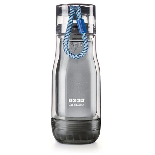 фото Бутылка для воды, для безалкогольных напитков zoku active zk129 0.33 стекло, пластик, металл, силикон серый/синий