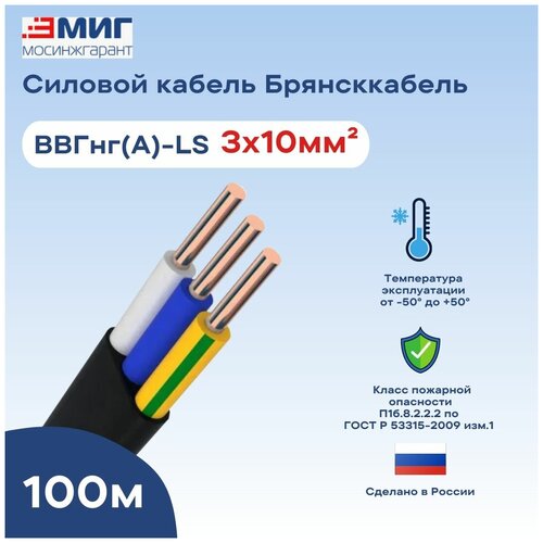 ВВГнг(А)-LS 3х10 плоский ГОСТ Брянсккабель (100м)