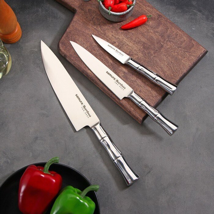 SAMURA Набор ножей Samura BAMBOO, 3 шт: лезвие 8,8 см, 15 см, 20 см, стальная рукоять