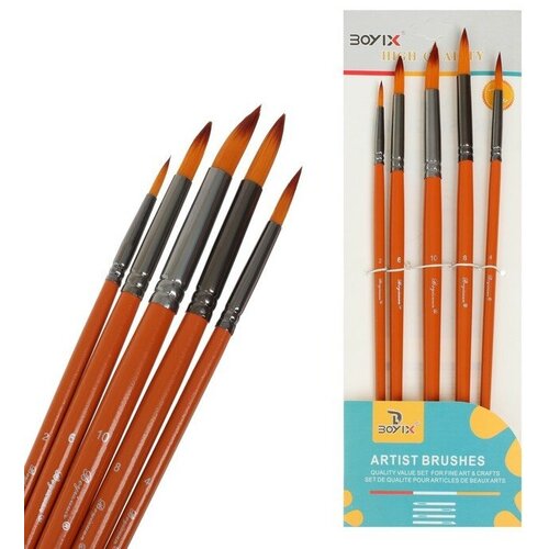 Набор кистей синтетика круглые 5 штук 246810 в блистере 720₽