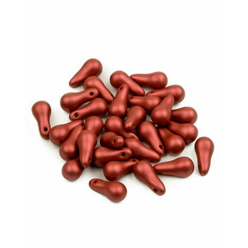 бусины стеклянные ракушки 15 шт размер 12х14 5х10 мм цвет бежевый матовый Стеклянные чешские бусины, Bulb Beads, 5х10 мм, цвет Alabaster Metallic Red, 30 шт.