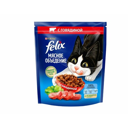 Felix сухой корм для взрослых кошек с говядиной Мясное объедение,600 г
