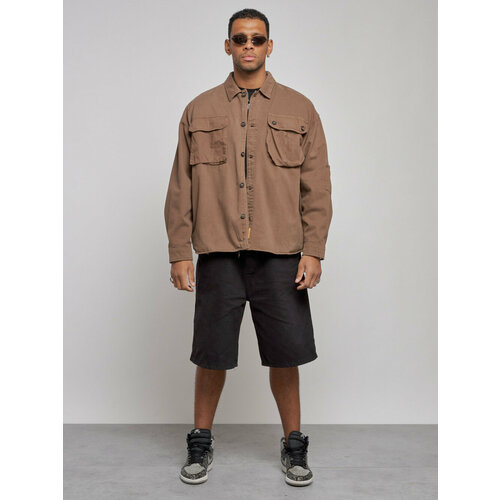 фото Джинсовая куртка mtforce демисезонная, силуэт свободный, манжеты, карманы, размер 54, коричневый