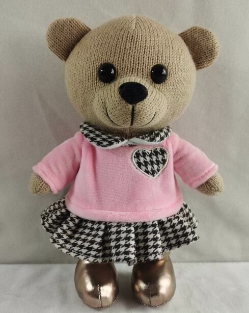 Мягкая игрушка Abtoys Knitted. Мишка вязаный девочка в розовом джемпере 25см M4864