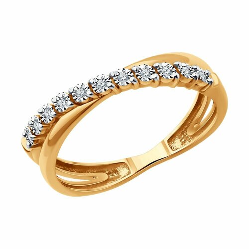 Кольцо SOKOLOV, комбинированное золото, 585 проба, бриллиант, размер 16 кольцо с 17 бриллиантами из комбинированного золота
