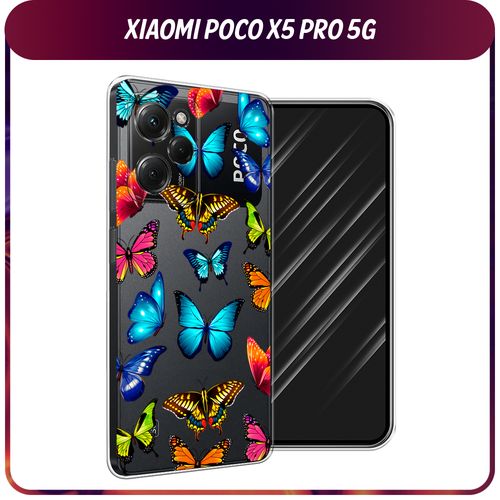 Силиконовый чехол на Xiaomi Poco X5 Pro 5G / Сяоми Поко X5 Про 5G Разные бабочки, прозрачный