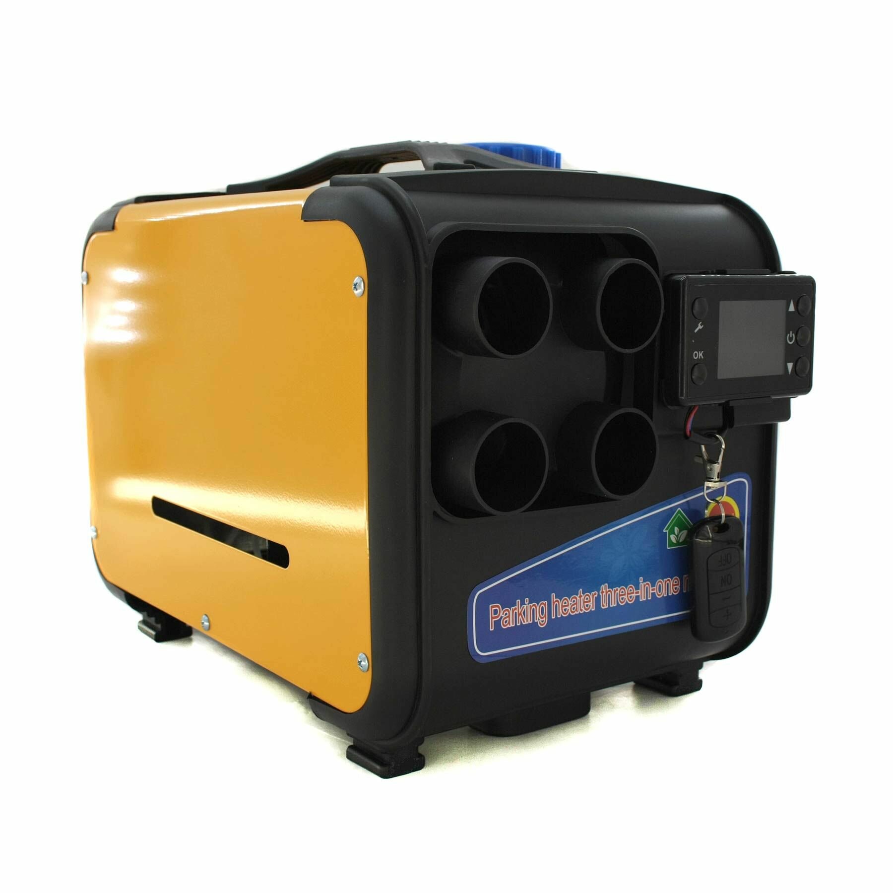 фото Воздушный автономный отопитель (переносной) 5кВт/12В/24В/220В 4 выхода, металл. корпус (желтый) 25x37x26 см, дизель