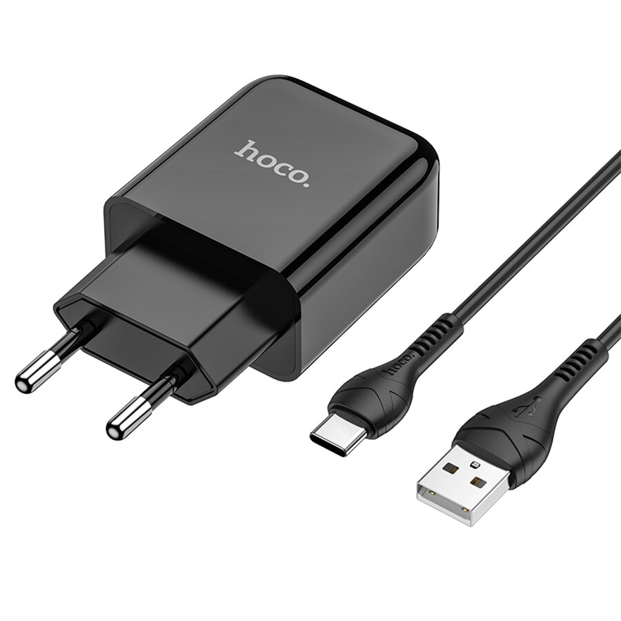 Сетевое зарядное устройство HOCO N2 Vigour single 1xUSB с Кабелем USB - Type-C, 2A, 10W, черный