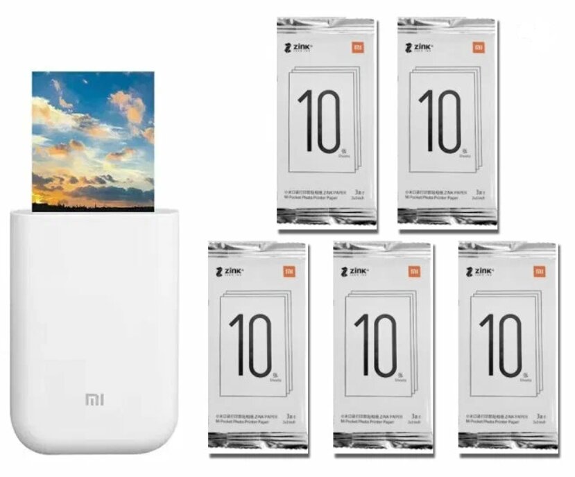 Портативный фотопринтер Xiaomi Mi Portable Photo Printer & фотобумаги 50шт в одной коробке