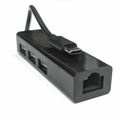 сетевая карта rj 45 orient jk 341 usb3 0 на lan ethernet кабель адаптер хаб три порта USB HUB Type C + Ethernet адаптер сетевой 4 в 1 USB Type C - 3 х USB 2.0 + RJ45 LAN черный