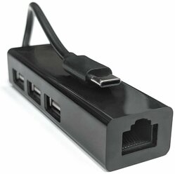 USB HUB Type C + Ethernet адаптер сетевой "4 в 1" USB Type C - 3 х USB 2.0 + RJ45 LAN черный