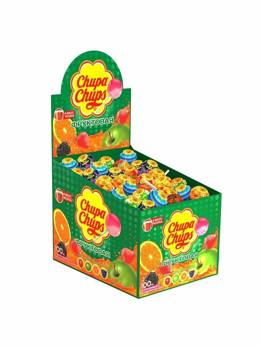 Карамель Chupa Chups со вкусом фруктов и колы, 100шт х 12гр, Россия