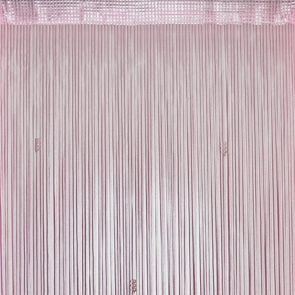Штора нитяная (кисея), цвет розовый, розовато-белые бусины, 280х300см
