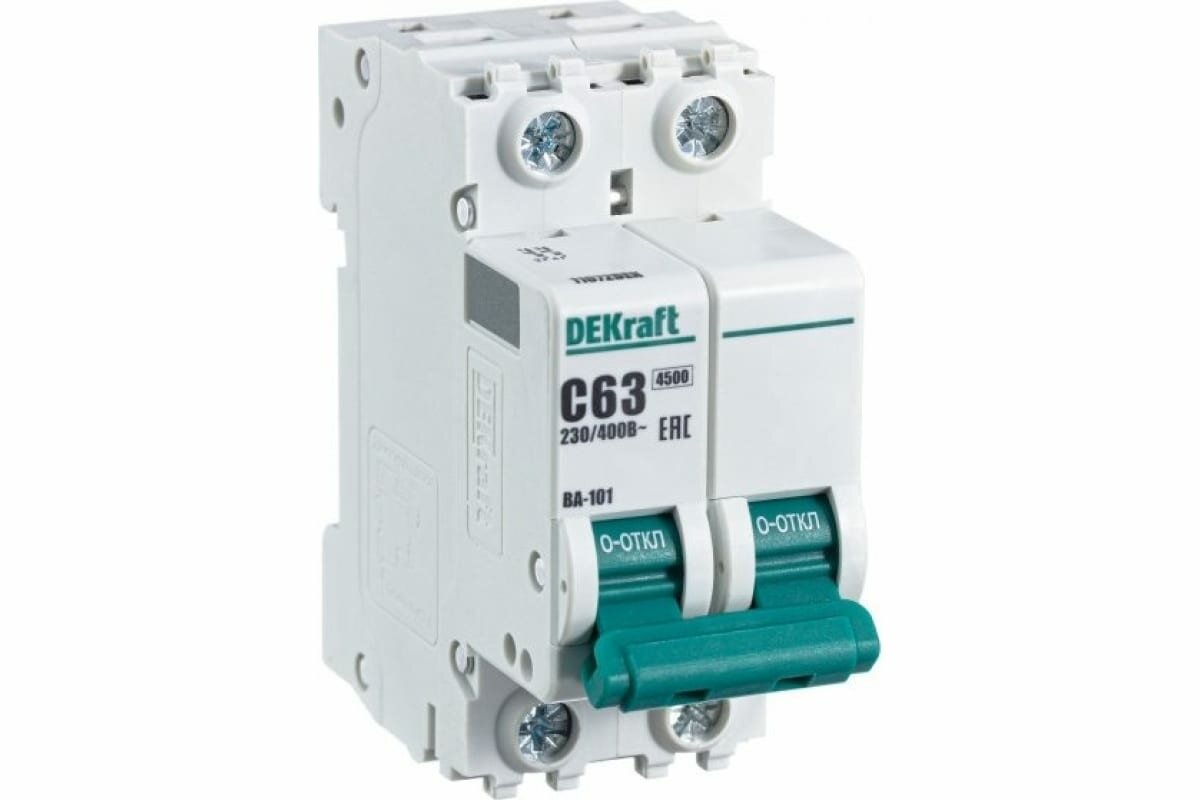 Dekraft ВА101-2Р-063А-C автоматический выключатель 2-полюсный 63 А тип C для щитов 11072DEK