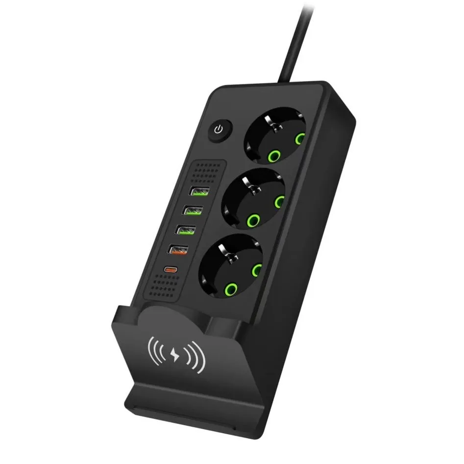 Удлинитель сетевой фильтр 3 розетки + 4 USB, зарядное устройство, 2м — фото 1