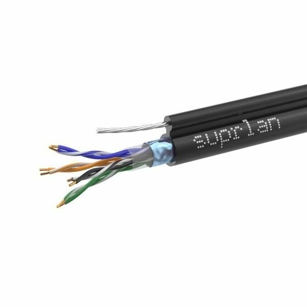 фото Кабель витая пара F/UTP кат.5E 4х2х24AWG solid Cu PE Outdoor Standard трос черн. (м) SUPRLAN 01-1026-1