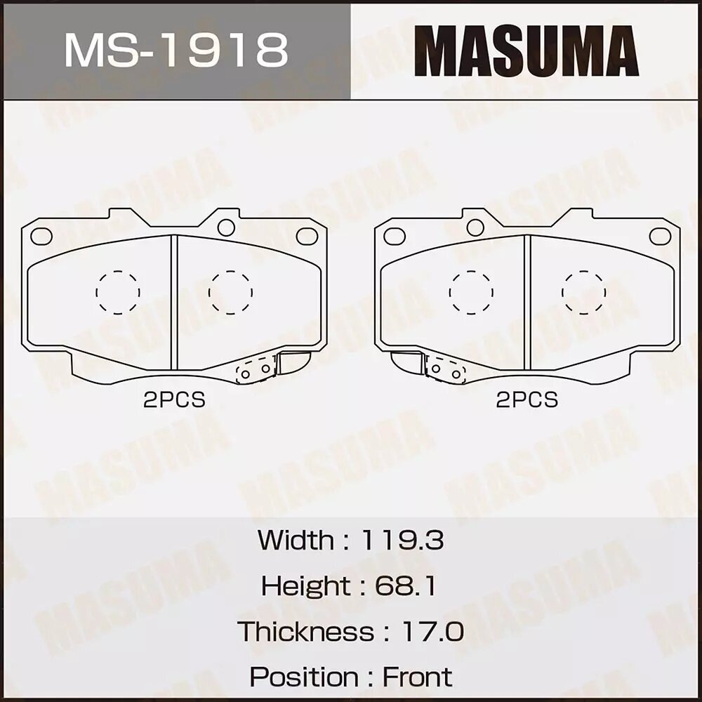 Тормозные колодки, MASUMA, MS-1918, передние, Toyota Hilux, 4 шт.
