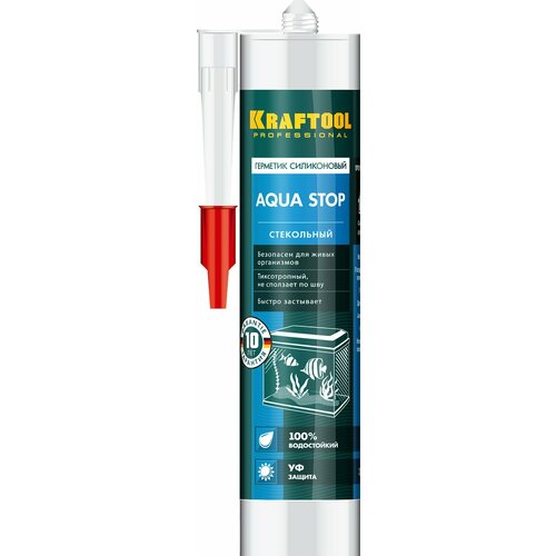 KRAFTOOL KRAFTSeal GX107 ″AQUA STOP″, 300 мл, прозрачный, стекольный силиконовый герметик (41256-2)