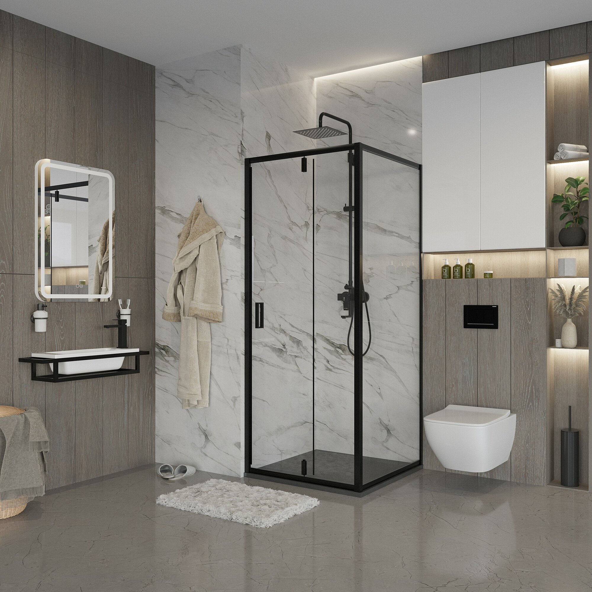 фото Душевой уголок Niagara Nova 80x90 NG-83-8AB-A90B стекло прозрачное, профиль черный