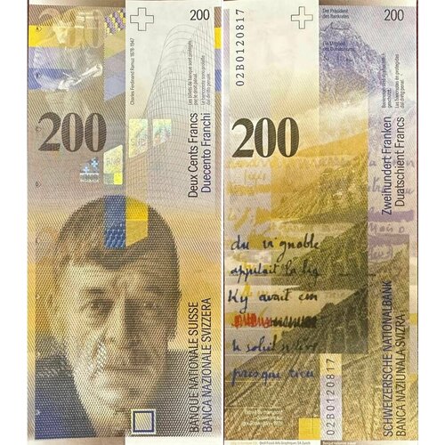 Банкнота Швейцария 200 франков 2002 года UNC банкнота швейцария 20 франков 2008 года unc