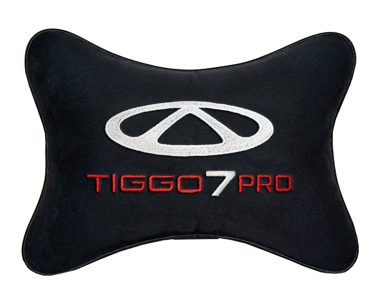 Автомобильная подушка на подголовник алькантара Black с логотипом автомобиля CHERY Tiggo 7 PRO