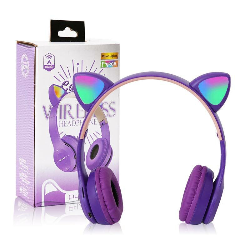 Наушники детские CAT EAR беспроводные со светящимися ушками Cat Ear P47M голубой