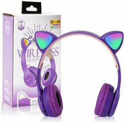 Наушники детские CAT EAR беспроводные со светящимися ушками, Cat Ear P47M, фиолетов