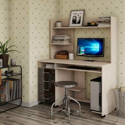 Компьютерный стол Робин 1 120х148х60 дуб молочный темный шоколад глянец 22762₽