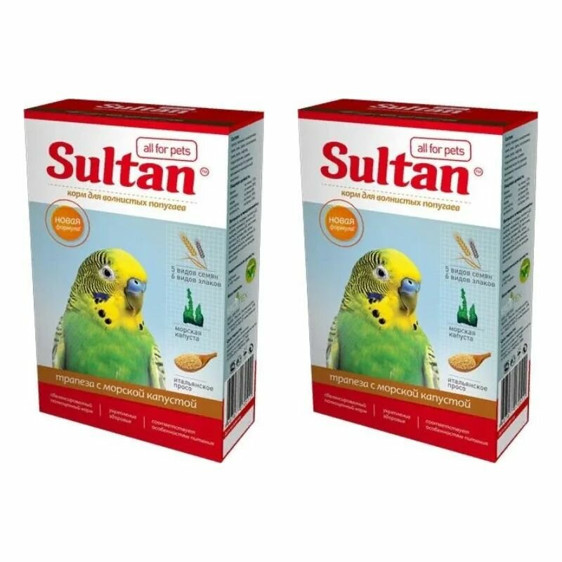 SULTAN полнорационный корм для волнистых попугаев с орехами и морской капустой500 г  2шт