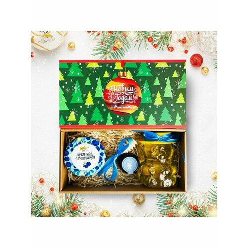 Подарочный набор в коробке Вкус Нового года и Рождества №3, Мед и конфитюр России крем мёд медолюбов с голубикой 250 г